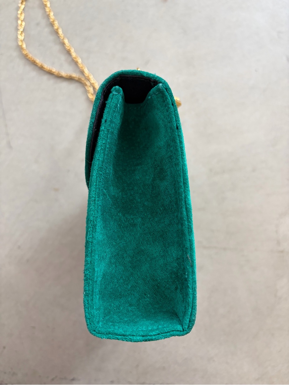 Tannery West Emerald Green Suede Top-Handle Crossbody with Gold Chain - Picture 3 of 5